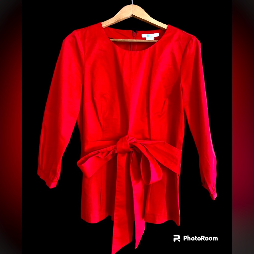 🌹Boden Red/Orange Cotton Blouse with Waist tie/ribbon Size:US10 (UK 14)